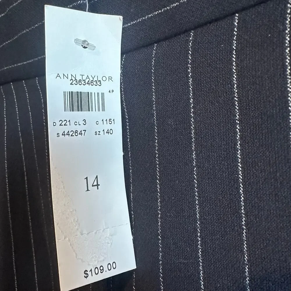 Ann Taylor Devin Fit Tailored Ankle Pinstripe Trouser Pant Navy Blue 14